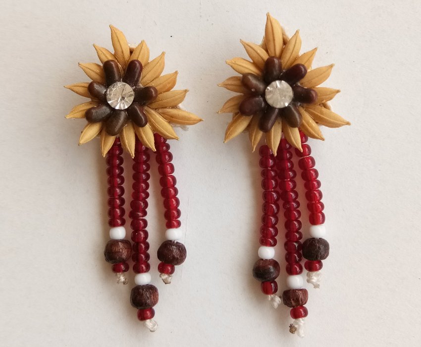 Wide Dangle Handcrafted Organic Seed & Grain Earring for Women